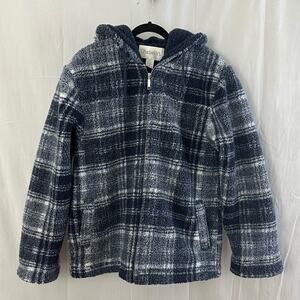 Chadwick's Dark Blue & White Plaid Fleece Sherpa Jacket Womens Size Medium